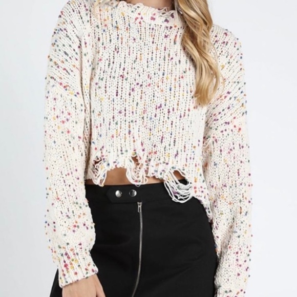 Wild Honey Sweaters - Wild Honey Distressed Sweater. White. Size Medium.